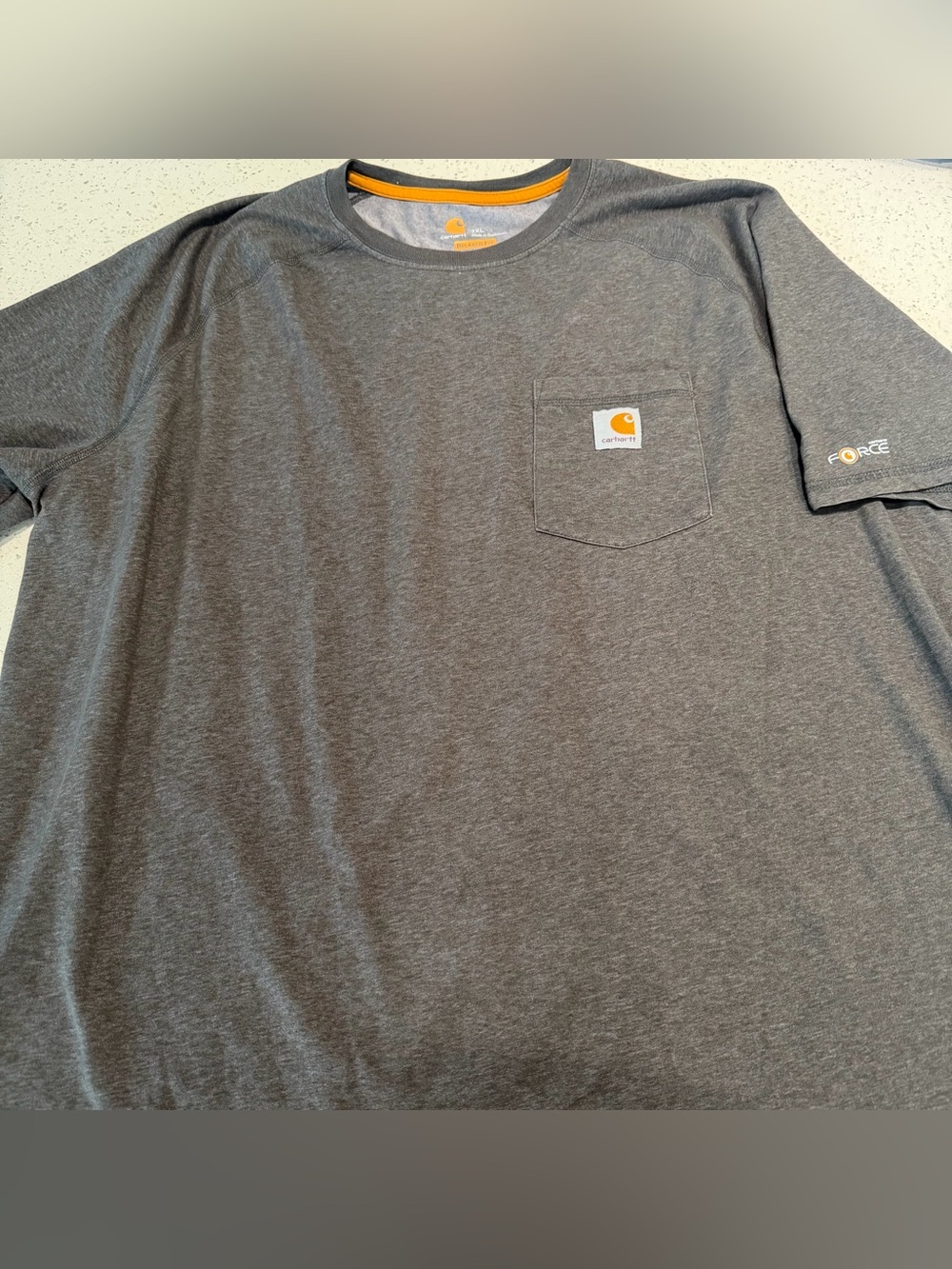 Carhartt Short-Sleeve Pocket Tee in Heather Gray with Orange Trim